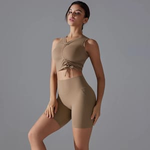 Women's Athletic Crop Top and High Waist Workout Shorts Set