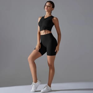 Women's Athletic Crop Top and High Waist Workout Shorts Set