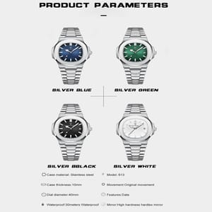 Luxury Square Dial Men's Watch with Stainless Steel Band Poedagar - Men's Dress Watches 5
