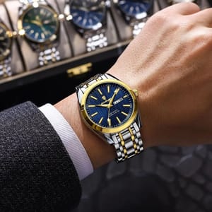 Elegant Stainless Steel Business Watch with Calendar and Luminous Dial