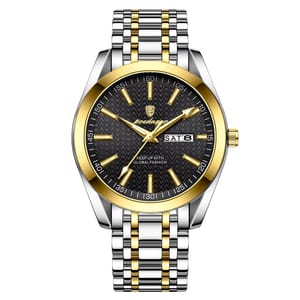 Elegant Stainless Steel Business Watch with Calendar and Luminous Dial