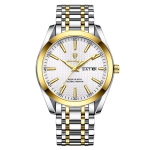 Elegant Stainless Steel Business Watch with Calendar and Luminous Dial