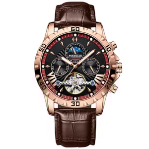 Luxury Tourbillon Mechanical Watch with Calendar and Leather Strap