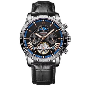 Luxury Tourbillon Mechanical Watch with Calendar and Leather Strap