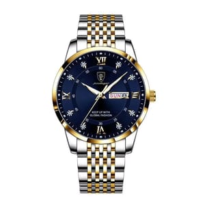 Elegant Men's Quartz Watch with Luminous Dial and Steel Strap