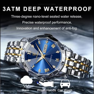 Elegant Stainless Steel Men's Watch with Date and Luminous Dial Poedagar - Men's Dress Watches 1