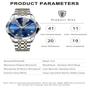 Elegant Stainless Steel Men's Watch with Date and Luminous Dial Poedagar - Men's Dress Watches 5