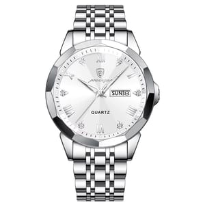 Elegant Stainless Steel Men's Watch with Date and Luminous Dial