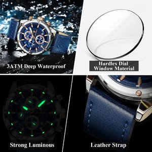 Luxury Chronograph Leather Strap Watch with Luminous Display Poedagar - Men's Dress Watches 2