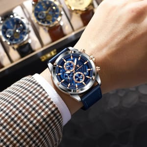 Luxury Chronograph Leather Strap Watch with Luminous Display Poedagar - Men's Dress Watches 4