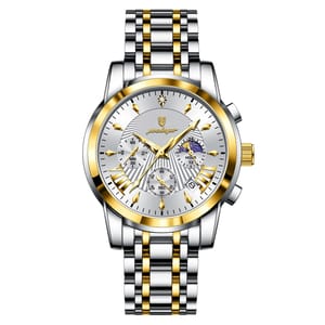 Elegant Chronograph Stainless Steel Watch with Luminous Dial