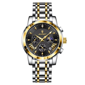 Elegant Chronograph Stainless Steel Watch with Luminous Dial