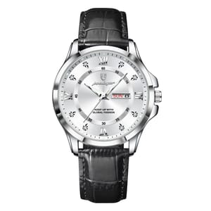 Elegant Waterproof Quartz Watch with Leather Strap and Date Display