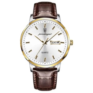 Elegant Business Quartz Watch with Leather Strap and Calendar