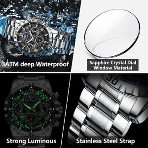 Stylish Chronograph Quartz Watch with Luminous Waterproof Design Poedagar - Men's Dress Watches 3