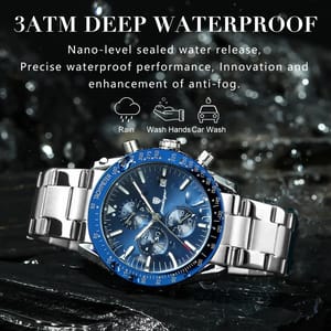 Luxury Chronograph Men's Watch with Stainless Steel and Calendar Poedagar - Men's Dress Watches 2