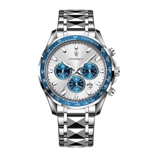 Stainless Steel Chronograph Watch for Men with Luminous Dial