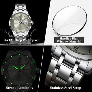 Stylish Men's Stainless Steel Quartz Watch with Calendar Display Poedagar - Men's Dress Watches 3