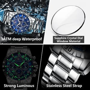 Elegant Chronograph Stainless Steel Men's Watch with Luminous Display Elegant Chronograph Stainless Steel Men's Watch with Luminous Display