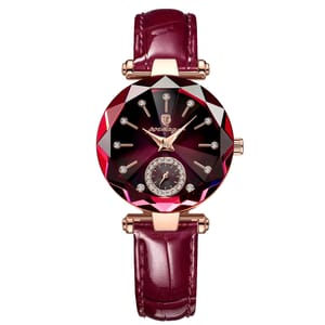 Elegant Diamond Dial Leather Quartz Watch for Women