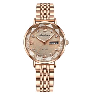 Elegant Stainless Steel Women's Watch with Date and Week Display