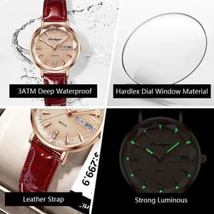 Elegant Ultra-Thin Leather Watch with Luminous Quartz Movement Poedagar - Women's Dress Watches 3