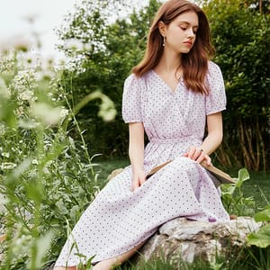 Elegant V-Neck Polka Dot A-Line Dress for Women Summer