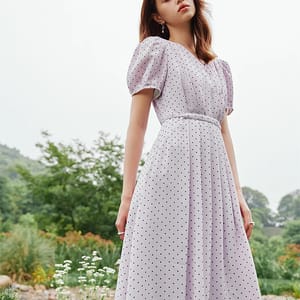 Elegant V-Neck Polka Dot A-Line Dress for Women Summer