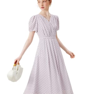 Elegant V-Neck Polka Dot A-Line Dress for Women Summer