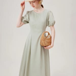Elegant Round Neck Drawstring Long Dress for Women Summer