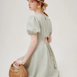 Elegant Round Neck Drawstring Long Dress for Women Summer