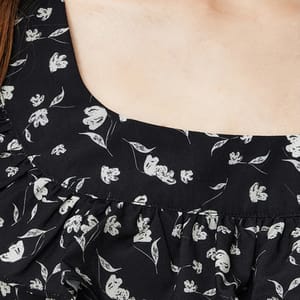 Floral Printed Waistband Dress with Flying Sleeves for Women