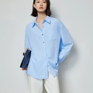 Solid Color Button-Up Blouse for Women Office or Casual