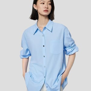 Solid Color Button-Up Blouse for Women Office or Casual