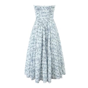 Elegant Floral Strapless Fit-and-Flare Dress for Summer Parties