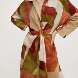Vintage Print Belted Shirt Dress with Lapel and Sleeves Vintage Print Belted Shirt Dress with Lapel and Sleeves