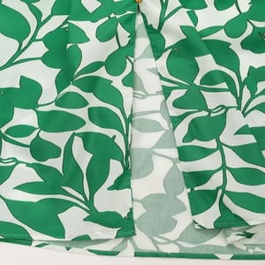 Green Printed V-Neck Midi Dress with Belted Waist