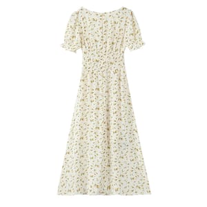 Floral Print A-Line Midi Dress with Square Neck and Waist