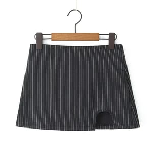 Striped Low Waist Mini Skirt with Side Slit Detail