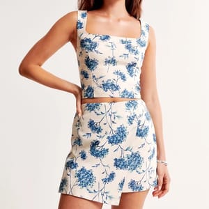 Vintage Boho Floral Mini Skirt with Asymmetrical Hemline