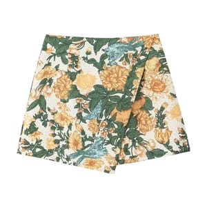 Vintage Boho Floral Mini Skirt with Asymmetrical Hemline
