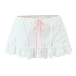 Lace Spliced Bow Low Waist A-Line Mini Holiday Skirt Yenkye - Women's Mini Skirts