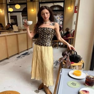 Women's Crinkle Effect Yellow Maxi Skirt with Asymmetrical Hem