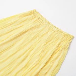 Women's Crinkle Effect Yellow Maxi Skirt with Asymmetrical Hem