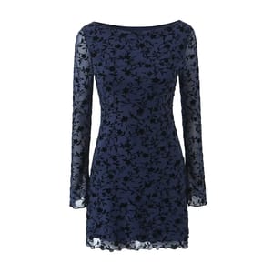 Elegant Autumn Floral Mesh Mini Dress with Long Sleeves