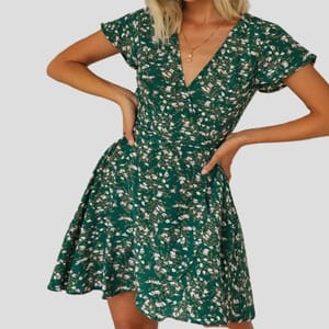 Women's Short Sleeve A-Line Mini Dress with Cross V-Neck