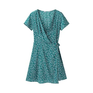 Women's Short Sleeve A-Line Mini Dress with Cross V-Neck Women's Short Sleeve A-Line Mini Dress with Cross V-Neck