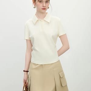 Women's Minimalist V-Neck Short-Sleeve Textured T-Shirt Fansilanen - Women's Polo T-Shirts 1