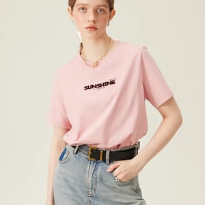 Women's Cotton Round Neck Embroidered Letter T-Shirt Women's Cotton Round Neck Embroidered Letter T-Shirt