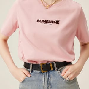 Women's Cotton Round Neck Embroidered Letter T-Shirt Women's Cotton Round Neck Embroidered Letter T-Shirt